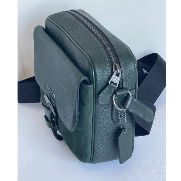 Coach Hudson Suede Messenger Shoulder Bag Leather Crossbody Green CB906 - Picture 9 of 12
